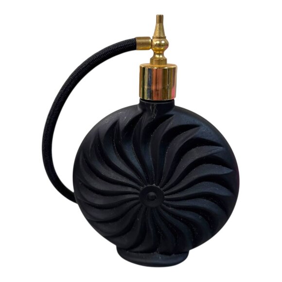 Vtg Art Deco Marcel Franck Black Glass Perfume Bottle Atomizer Hollywood Regency - Picture 6 of 9